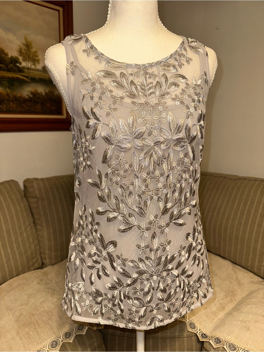 White House Black Market Silver Sheer Camisole